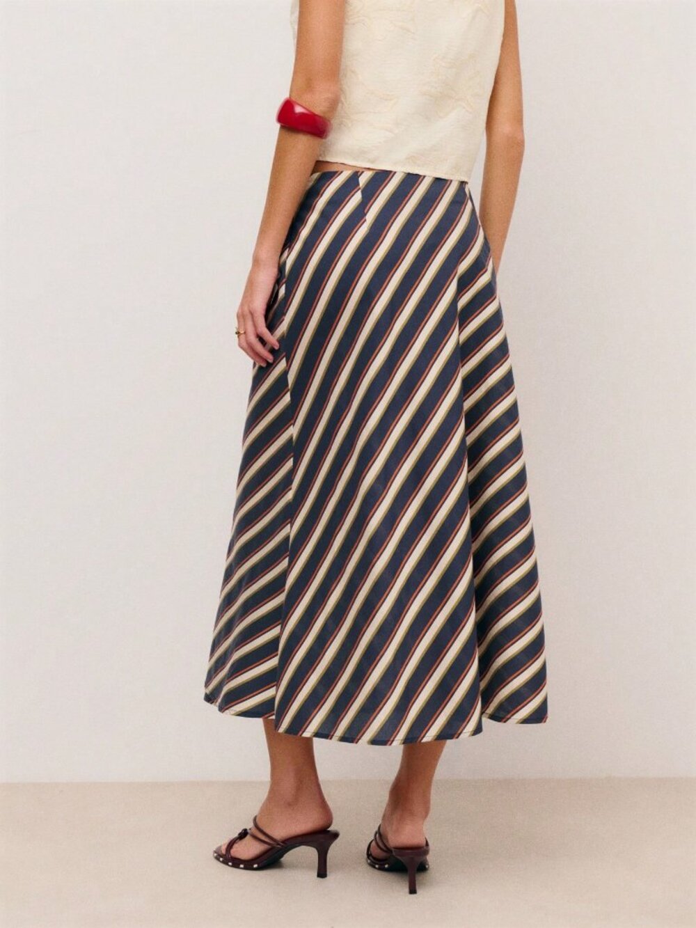 Multicolor Casual Women's Striped Wrap Midi Skirt - Picture 2 of 5